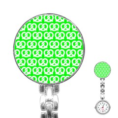 Neon Green Pretzel Illustrations Pattern Stainless Steel Nurses Watches by GardenOfOphir