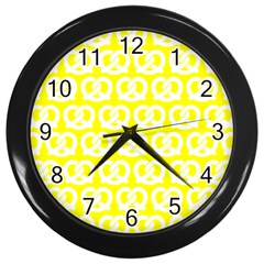 Yellow Pretzel Illustrations Pattern Wall Clocks (black) by GardenOfOphir