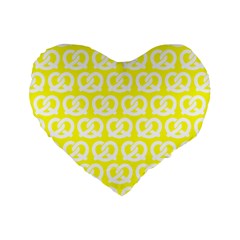 Yellow Pretzel Illustrations Pattern Standard 16  Premium Flano Heart Shape Cushions by GardenOfOphir