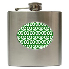 Green Pretzel Illustrations Pattern Hip Flask (6 Oz) by GardenOfOphir