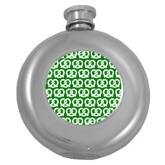 Green Pretzel Illustrations Pattern Round Hip Flask (5 Oz) by GardenOfOphir