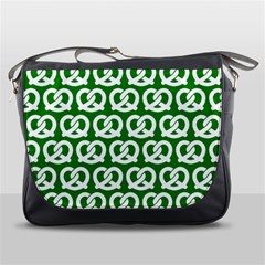 Green Pretzel Illustrations Pattern Messenger Bags by GardenOfOphir