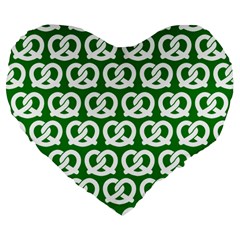 Green Pretzel Illustrations Pattern Large 19  Premium Flano Heart Shape Cushions by GardenOfOphir