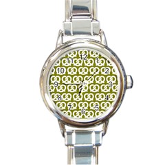 Olive Pretzel Illustrations Pattern Round Italian Charm Watches by GardenOfOphir