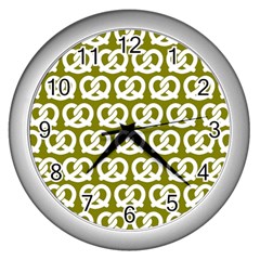 Olive Pretzel Illustrations Pattern Wall Clocks (silver) 