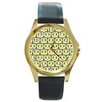 Olive Pretzel Illustrations Pattern Round Gold Metal Watches Front