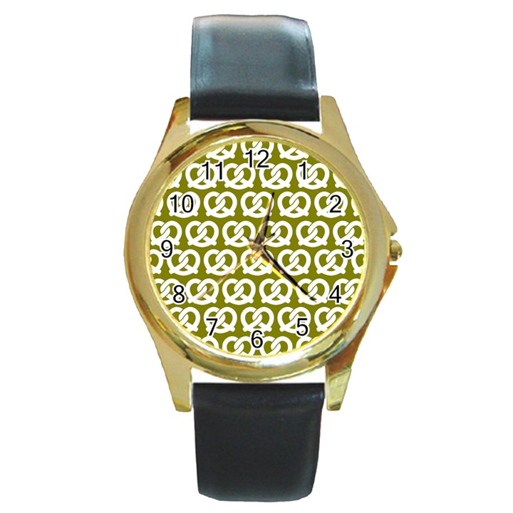 Olive Pretzel Illustrations Pattern Round Gold Metal Watches