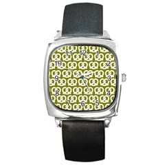 Olive Pretzel Illustrations Pattern Square Metal Watches by GardenOfOphir