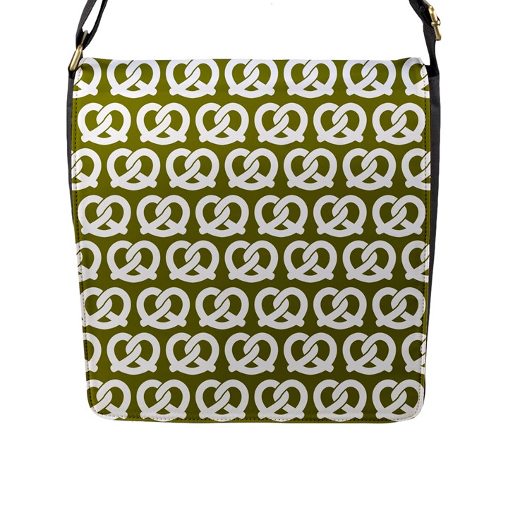 Olive Pretzel Illustrations Pattern Flap Messenger Bag (L) 