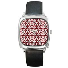 Red Pretzel Illustrations Pattern Square Metal Watches by GardenOfOphir