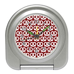 Red Pretzel Illustrations Pattern Travel Alarm Clocks by GardenOfOphir