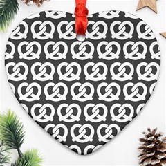 Gray Pretzel Illustrations Pattern Ornament (heart)  by GardenOfOphir