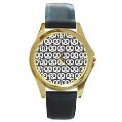 Gray Pretzel Illustrations Pattern Round Gold Metal Watches by GardenOfOphir