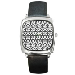 Gray Pretzel Illustrations Pattern Square Metal Watches by GardenOfOphir