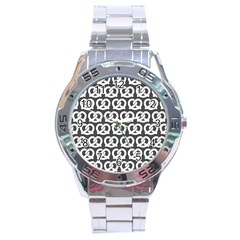 Gray Pretzel Illustrations Pattern Stainless Steel Men s Watch by GardenOfOphir