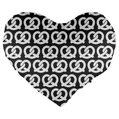 Gray Pretzel Illustrations Pattern Large 19  Premium Flano Heart Shape Cushions by GardenOfOphir