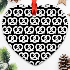 Black And White Pretzel Illustrations Pattern Ornament (heart)  by GardenOfOphir