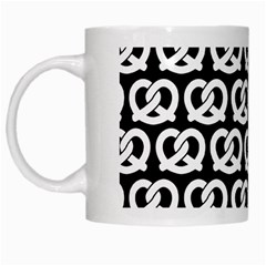 Black And White Pretzel Illustrations Pattern White Mugs by GardenOfOphir