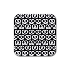 Black And White Pretzel Illustrations Pattern Rubber Coaster (square)  by GardenOfOphir