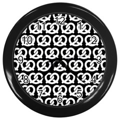 Black And White Pretzel Illustrations Pattern Wall Clocks (black) by GardenOfOphir