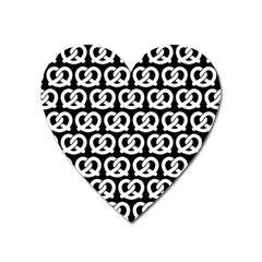 Black And White Pretzel Illustrations Pattern Heart Magnet by GardenOfOphir