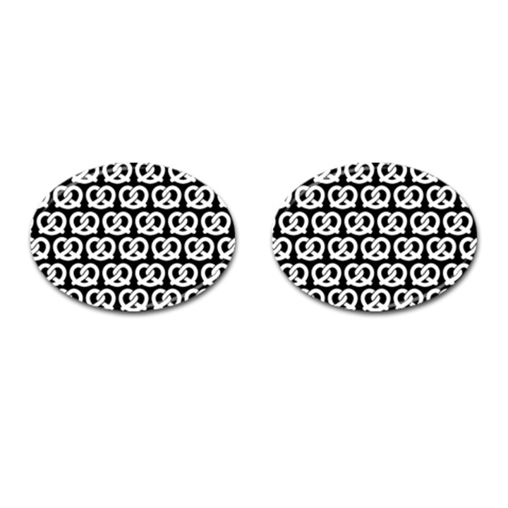 Black And White Pretzel Illustrations Pattern Cufflinks (Oval)