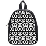 Black And White Pretzel Illustrations Pattern School Bags (Small)  Front