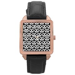 Black And White Pretzel Illustrations Pattern Rose Gold Watches by GardenOfOphir