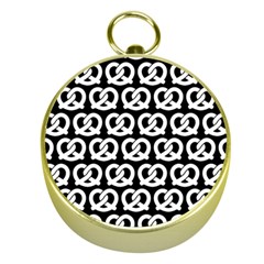 Black And White Pretzel Illustrations Pattern Gold Compasses by GardenOfOphir