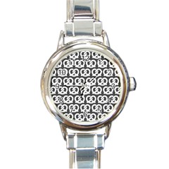 Gray Pretzel Illustrations Pattern Round Italian Charm Watches by GardenOfOphir