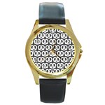 Gray Pretzel Illustrations Pattern Round Gold Metal Watches Front