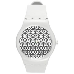 Gray Pretzel Illustrations Pattern Round Plastic Sport Watch (m) by GardenOfOphir