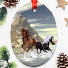 Beautiful Horses Running In A River Ornament (oval) 