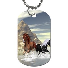 Beautiful Horses Running In A River Dog Tag (one Side) by FantasyWorld7