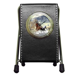 Beautiful Horses Running In A River Pen Holder Desk Clocks by FantasyWorld7