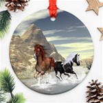 Beautiful Horses Running In A River Round Ornament (Two Sides)  Front