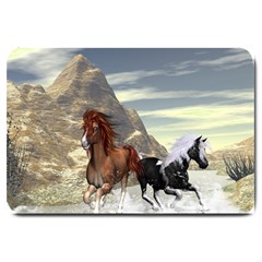 Beautiful Horses Running In A River Large Doormat  by FantasyWorld7