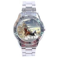 Beautiful Horses Running In A River Stainless Steel Men s Watch by FantasyWorld7