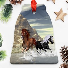 Beautiful Horses Running In A River Ornament (bell)  by FantasyWorld7