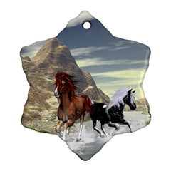 Beautiful Horses Running In A River Snowflake Ornament (2-side) by FantasyWorld7