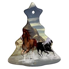 Beautiful Horses Running In A River Christmas Tree Ornament (2 Sides) by FantasyWorld7