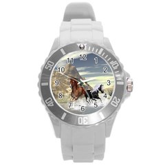 Beautiful Horses Running In A River Round Plastic Sport Watch (l) by FantasyWorld7