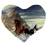 Beautiful Horses Running In A River Large 19  Premium Heart Shape Cushions Front