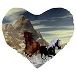 Beautiful Horses Running In A River Large 19  Premium Heart Shape Cushions Back