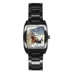 Beautiful Horses Running In A River Stainless Steel Barrel Watch by FantasyWorld7