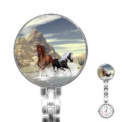 Beautiful Horses Running In A River Stainless Steel Nurses Watches by FantasyWorld7