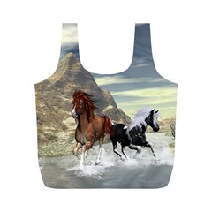 Beautiful Horses Running In A River Full Print Recycle Bags (m)  by FantasyWorld7