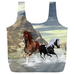 Beautiful Horses Running In A River Full Print Recycle Bags (l)  by FantasyWorld7