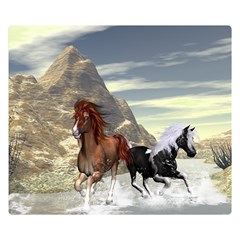 Beautiful Horses Running In A River Double Sided Flano Blanket (small)  by FantasyWorld7