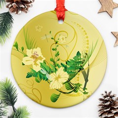 Wonderful Soft Yellow Flowers With Leaves Ornament (round)  by FantasyWorld7